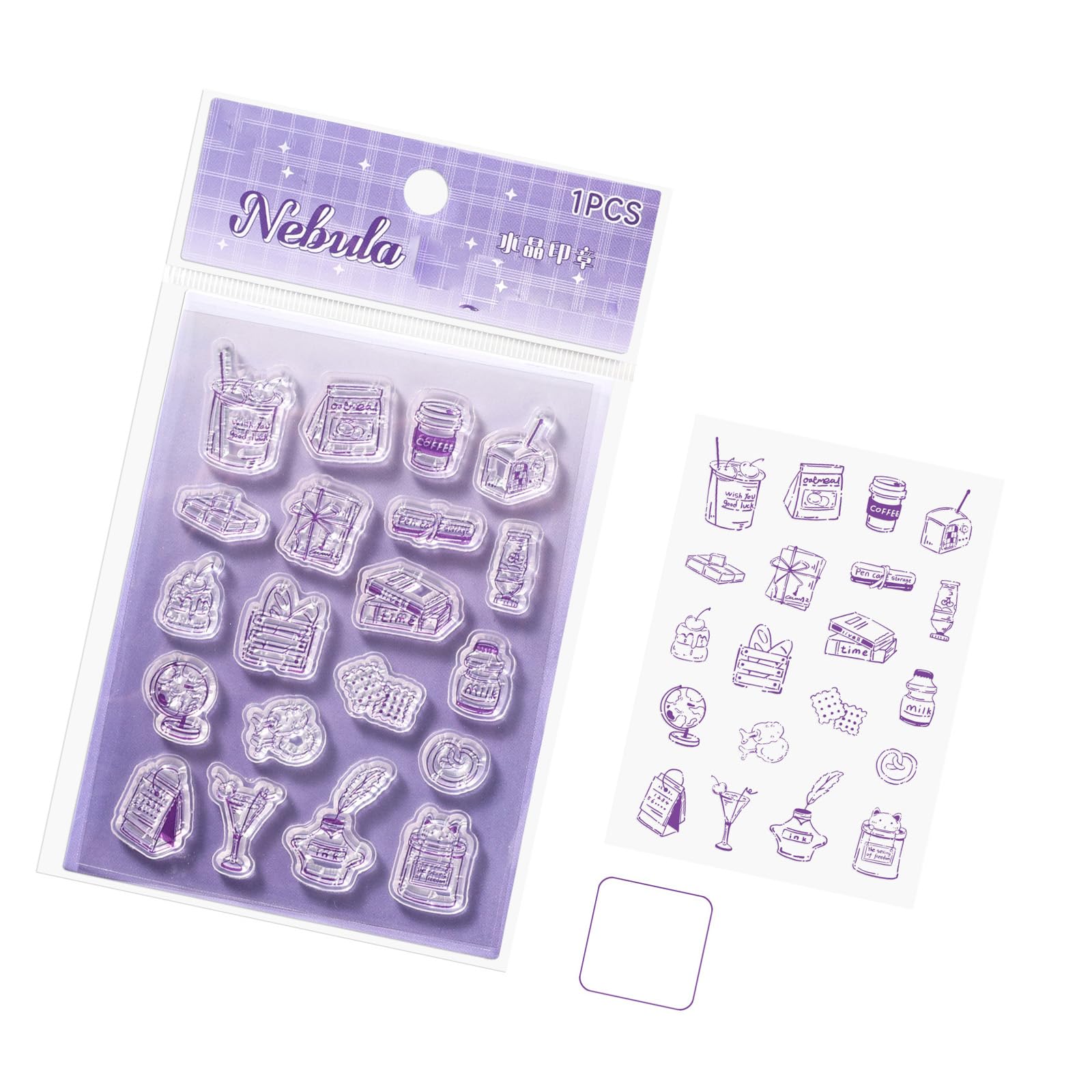 Artistic Pattern Clear Silicone Stamper Set with Acrylic Handle for Notebook Journal Diary Album Scrapbooking Decoration Acrylic Handle Seal Set Alignment Seal