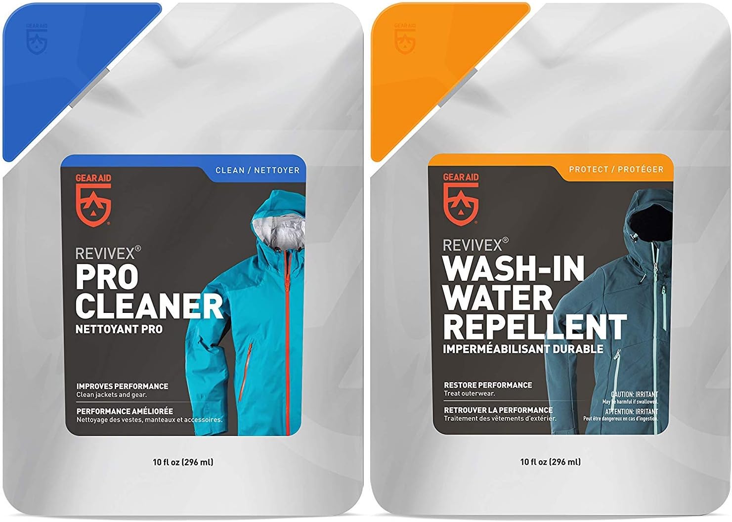 GEAR AID Outerwear Care Kit with Pro Cleaner, Wash-In Water Repellent and Tenacious Tape Mini Patches