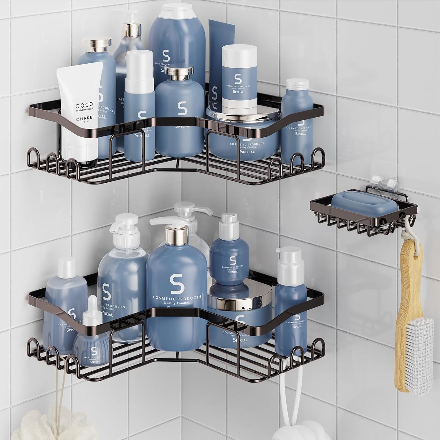 Shower Caddy 3 Pack Adhesive Bathroom Organizer for Storage Decor No Drilling Large Capacity Rustproof Stainless Steel Shelves