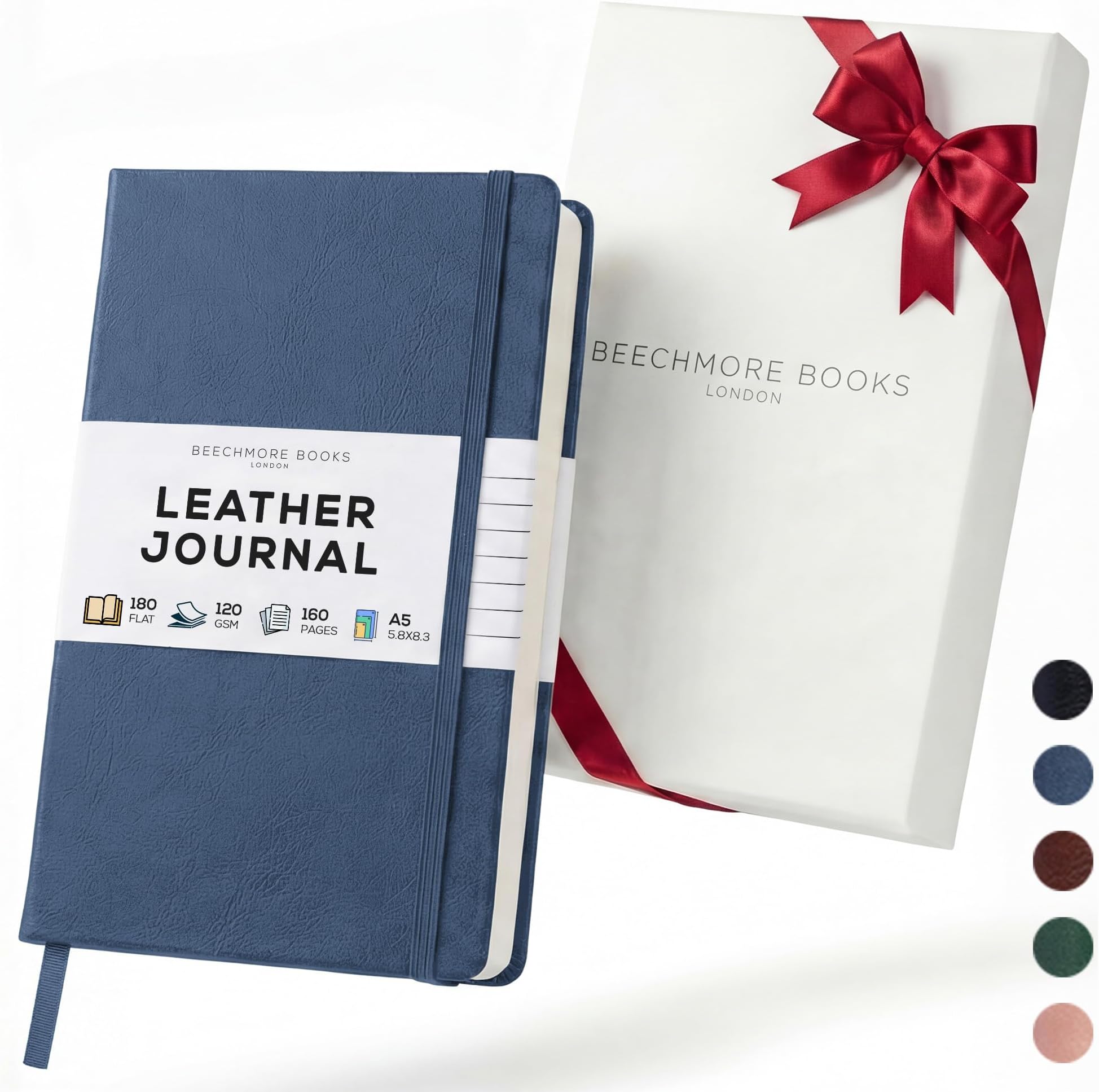 Beechmore Books Lined Journal Notebook, 5.8 x 8.3 inch, A5 160 Lined Pages, Hardcover Leather Journals for Women, Men, Writing and Notebooks for Work - 120 GSM Thick Paper, Gifts Box Included