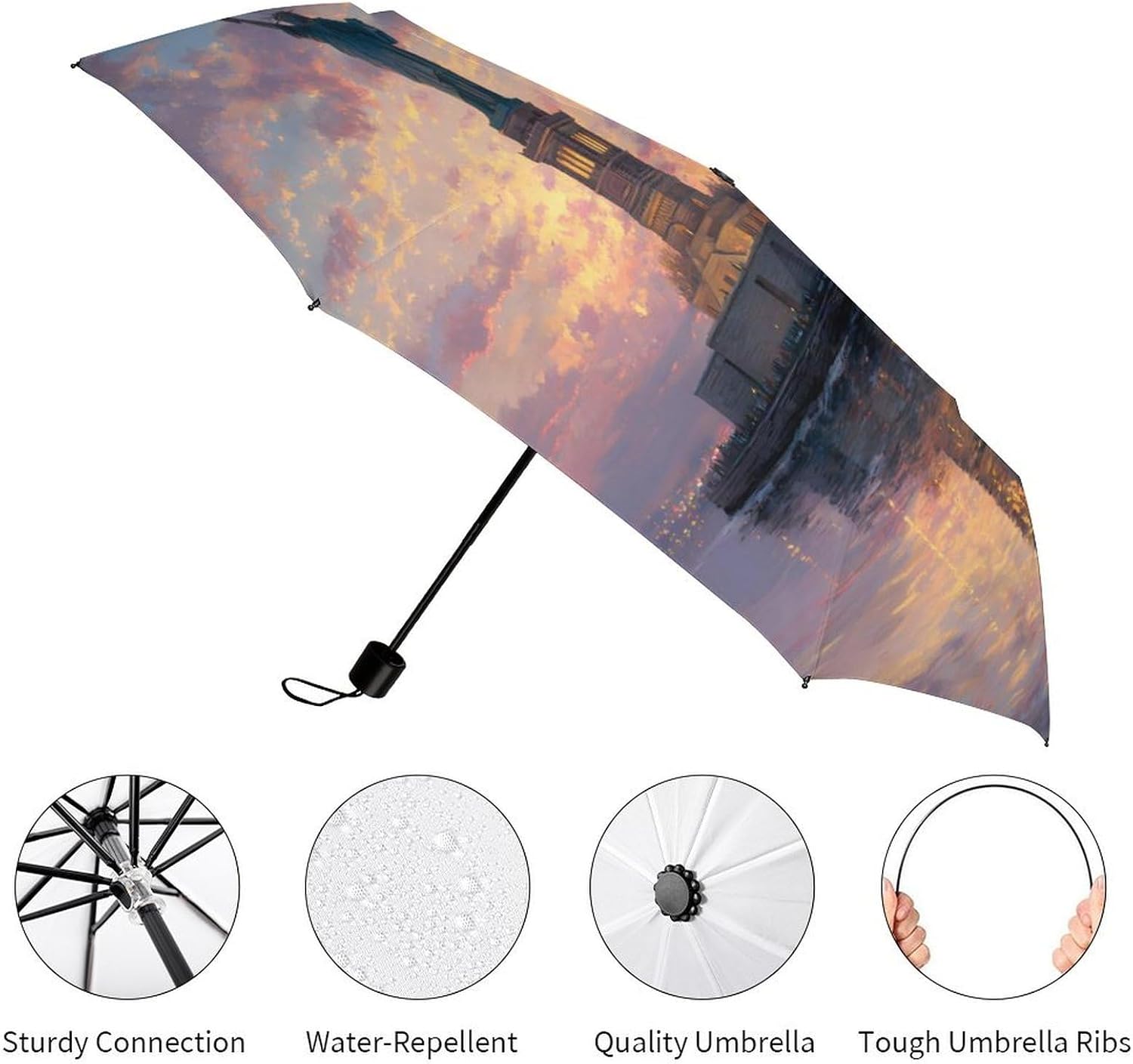 U.S.A. Statue Flag Sunset Umbrella Travel Folding Sun Umbrellas for Rain image 3