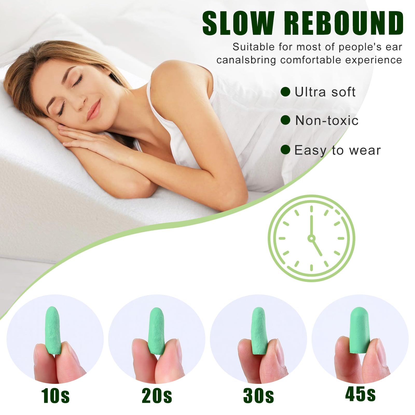AiQInu Tappi per dormire, 60 coppie 38 dB SNR, schiuma super morbida, protezione dal rumore, ideali per russare, apprendimento, viaggi, concerti, verde