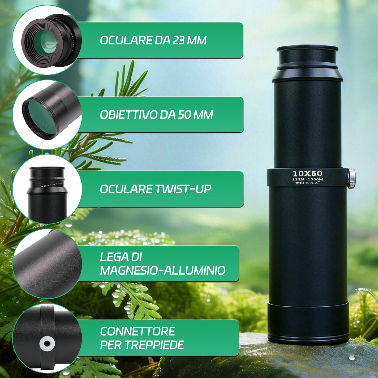 Telescopio Monoculare 10x50,Impermeabile per Birdwatching | HD FMC ad alta potenza Telescopio monoculare,Portatile per adulti bird watching caccia escursionismo, campeggio