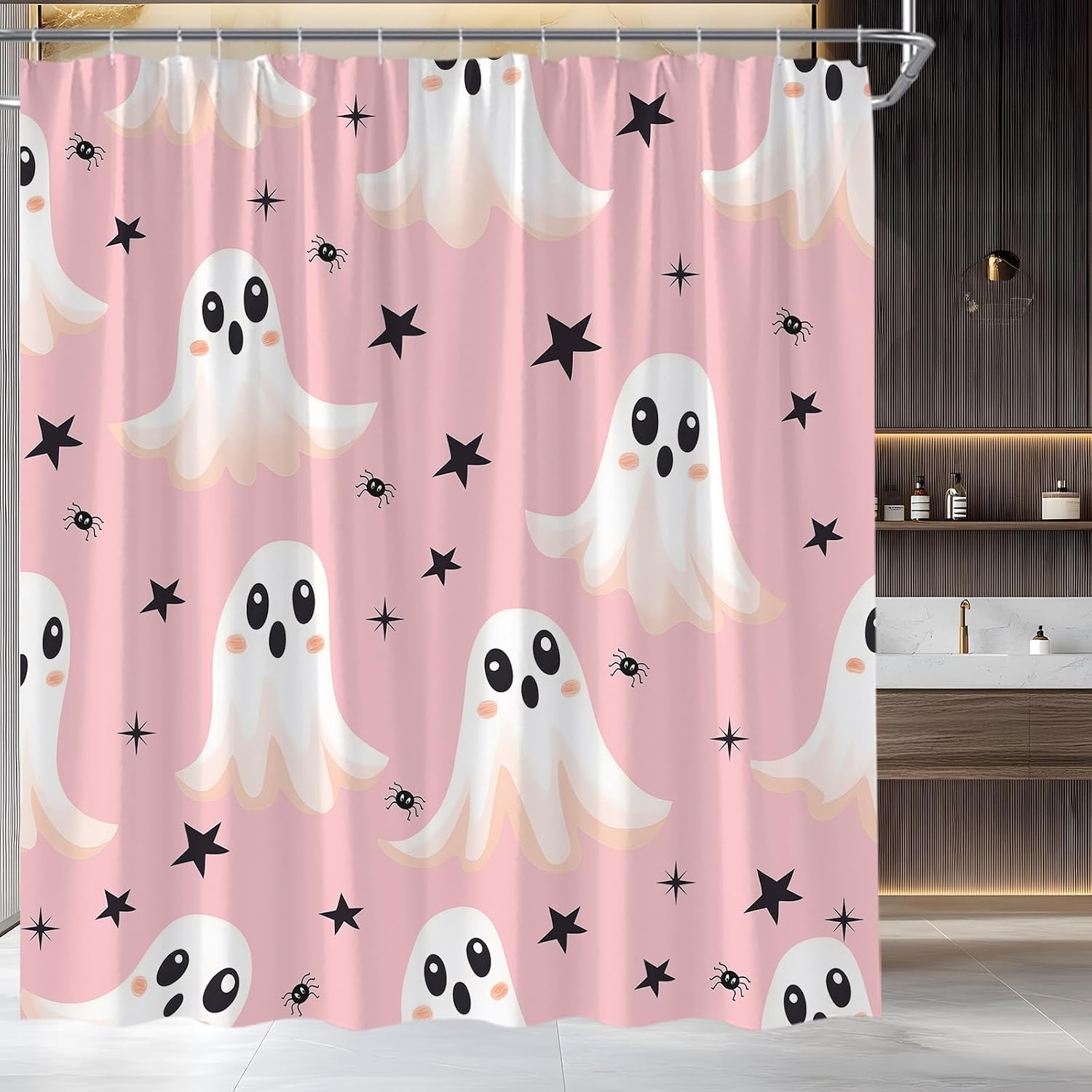 Funny Ghost Shower Curtain Spooky Halloween Orange,72x72 inch