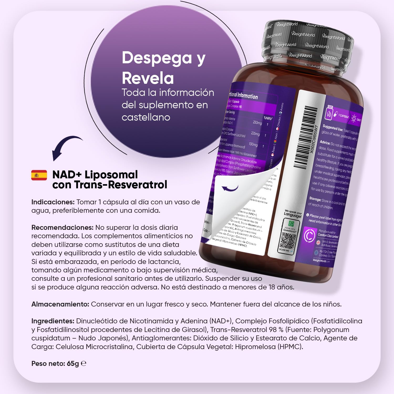 NAD Resveratrol 575mg - 90 Cápsulas Veganas con Complejo de Fosfolípidos - 3 Meses de Suministro, Fórmula con NAD Resveratrol 98%, Sin OGM ni Gluten