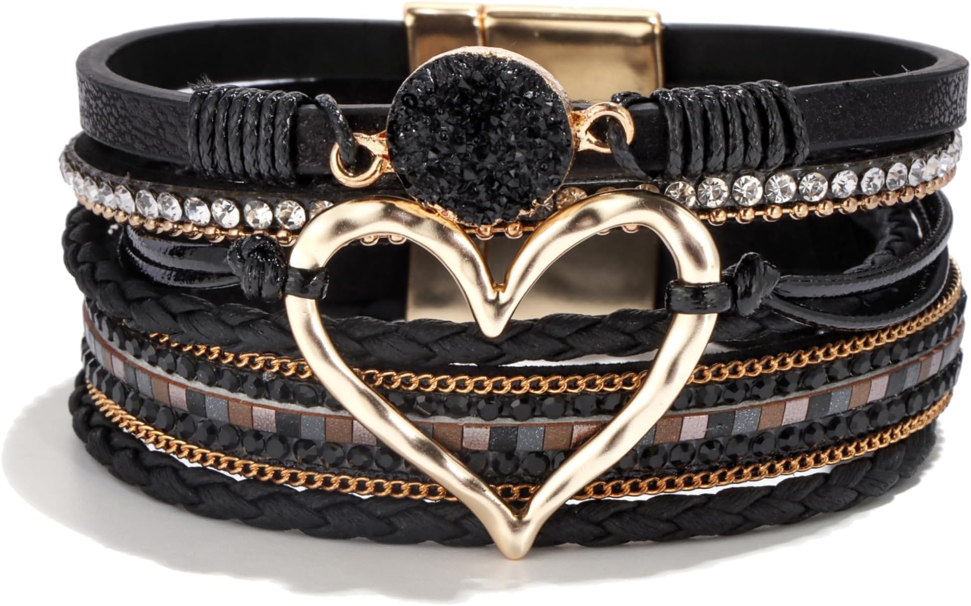 Long tiantian Leather Bracelets for Women Warp Bracelet Stackable Boho Layered Bracelet Chunky Heart Trendy Birthday Gifts for Her