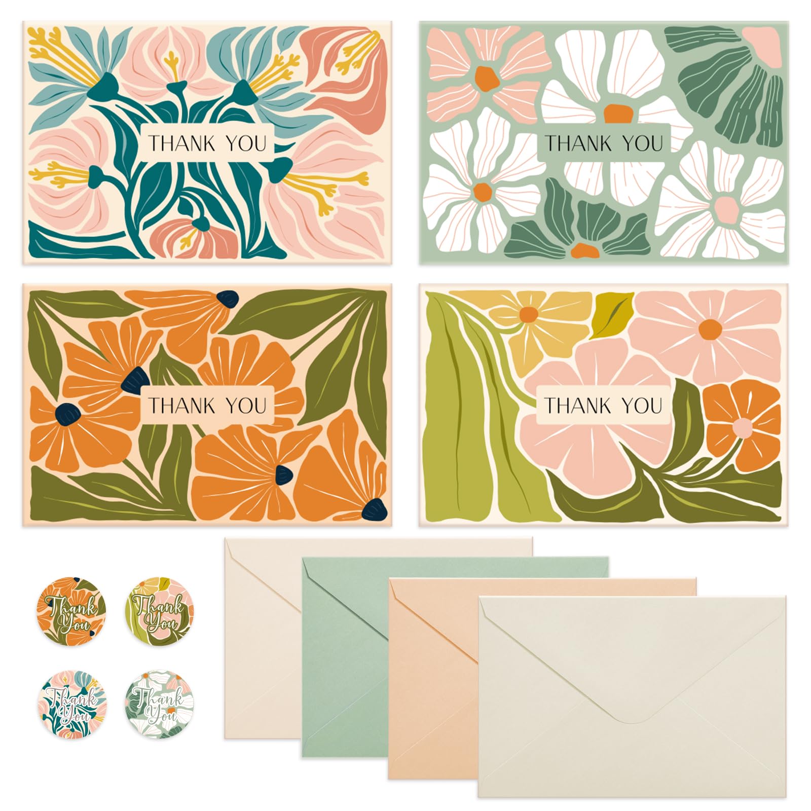 Thboxes Thank You Cards with Envelopes, 36 Pack Thank You Cards Bulk with Envelopes & Stickers 4x6 Inch Greeting Card for Birthday, Wedding, Baby