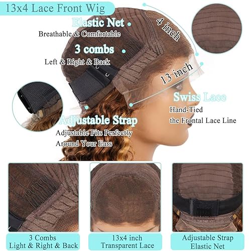 Miniatura 5 de XZZ Pelucas de encaje frontal con reflejos degradados, cabello humano 1B30 negro y marrón, pelucas de cabello humano rubio miel, pelucas frontales