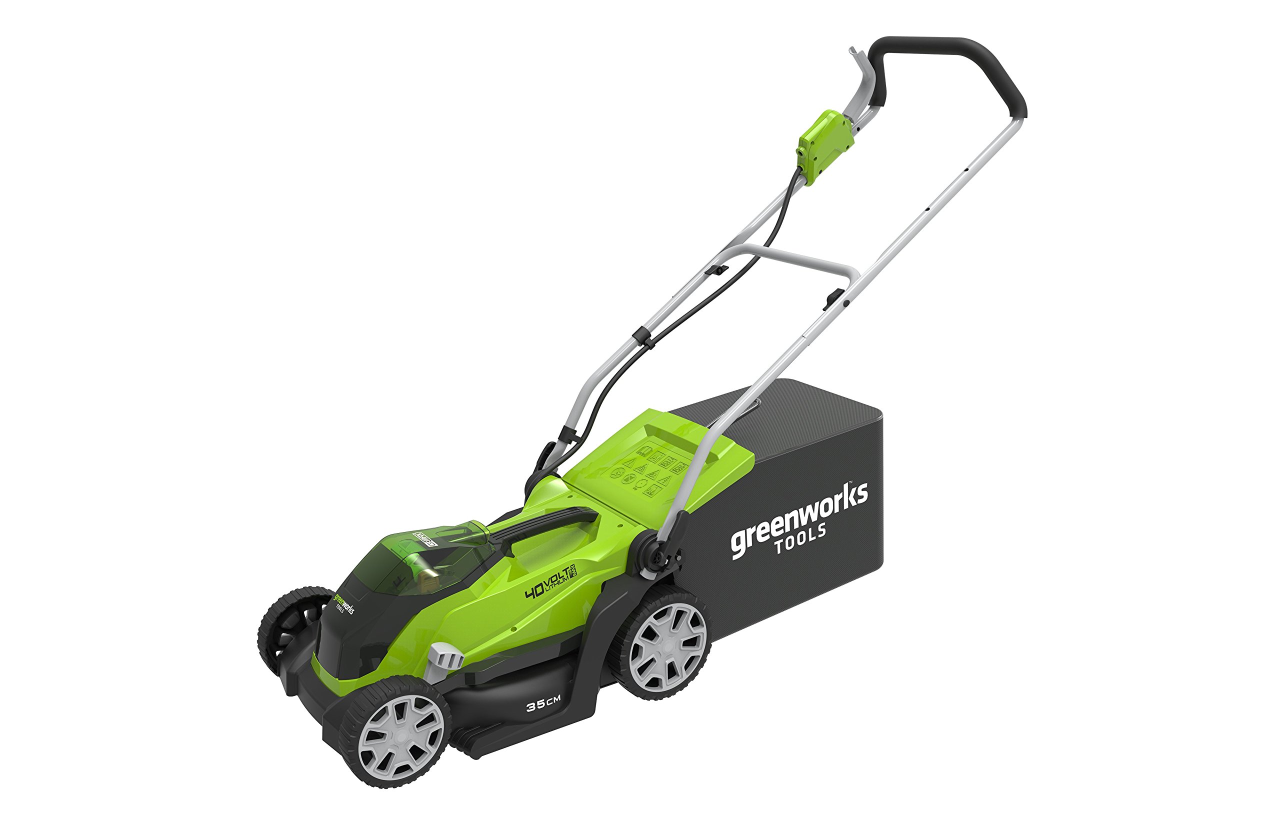 Greenworks G40LM35K2X Kosiarka Akumulatorowa do Trawników do 400m², Szerokość Koszenia 35cm, Torba 40L PLUS Dwie Baterie 40V 2Ah i Jedna Ładowarka