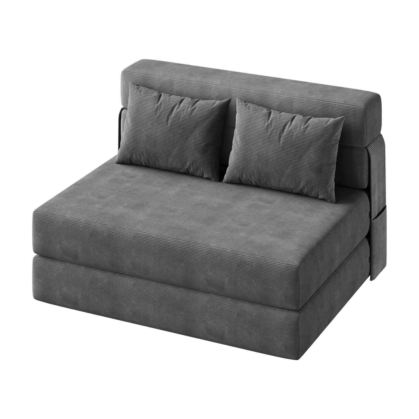 4-in-1 Convertible Folding Sofa Bed Chair with 2 Pillows – Tufted Twin Sleeper Loveseat, Portable Pull-Out Futon Couch, Comfy Floor Lounger with Back Support for Living Room, Bedroom, Guest r