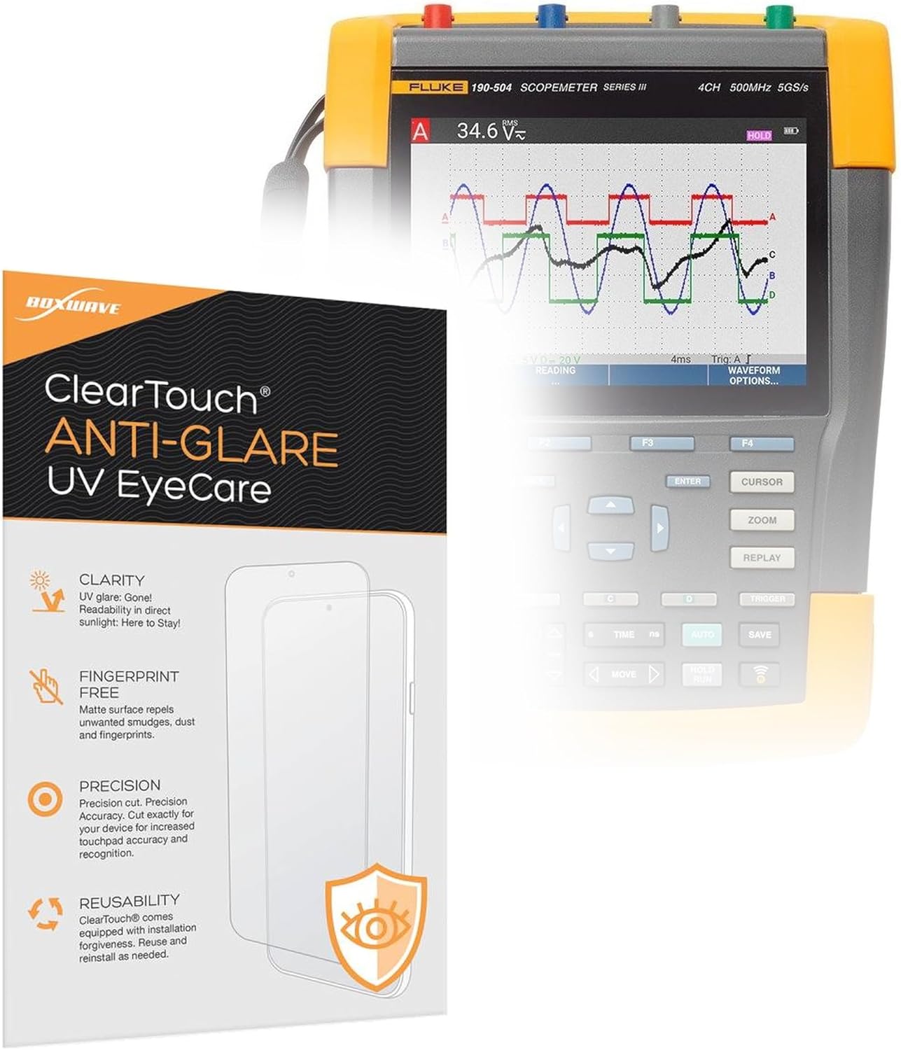 BoxWave Screen Protector Compatible With Fluke 190 Series III - ClearTouch Anti-Glare Anti-UV EyeCare (2-Pack), Filters out Harmful Blue Light Reduce Fatigue