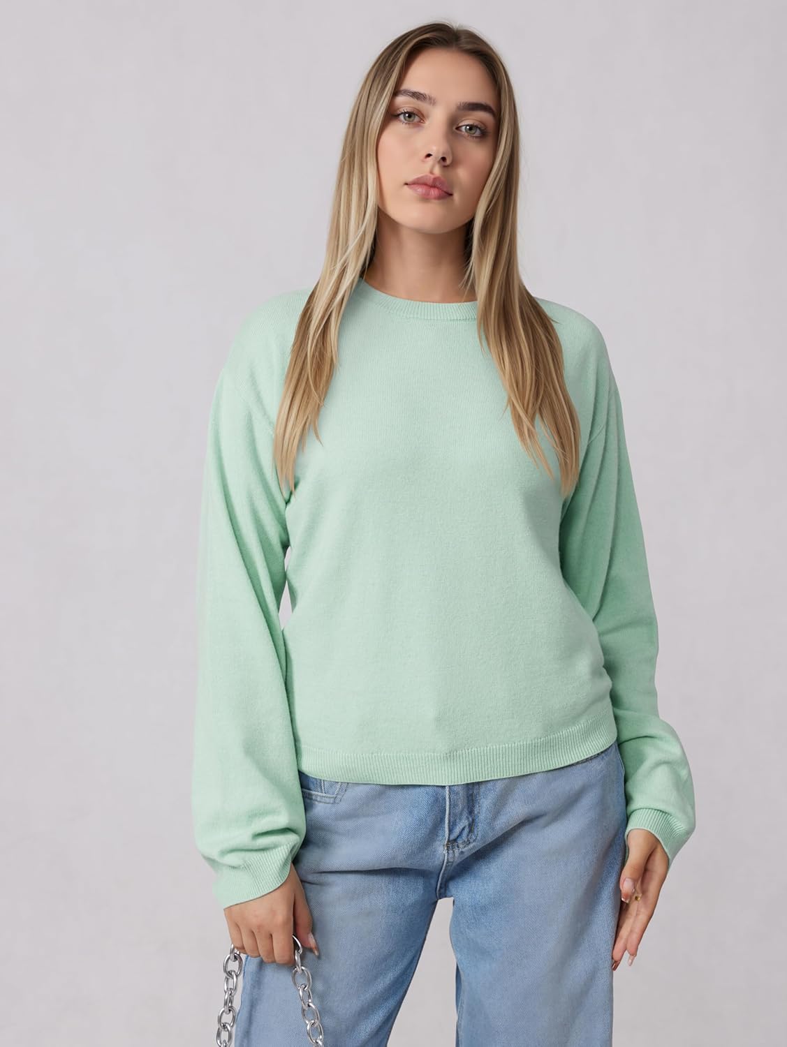 OQQ Women's Cable Knit Crewneck Sweaters Long Sleeve Cashmere Casual Pullover Cardigans - Image 2