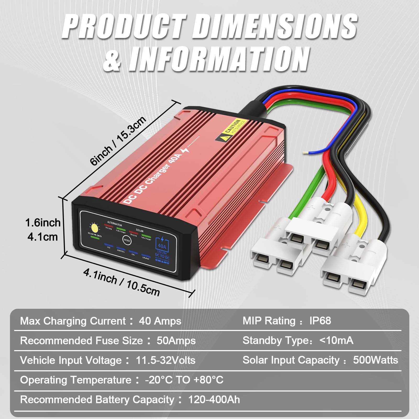 Ładowarka IP68 DCDC 40 A z MPPT do 12 V LiFePO4, ołowiowo-kwasowa, SLA, żelowa, AGM, Cal, wodoodporna ładowarka do akumulatorów Anderson z podwójnym wejściem i jednym wyjściem, wielostopniowe