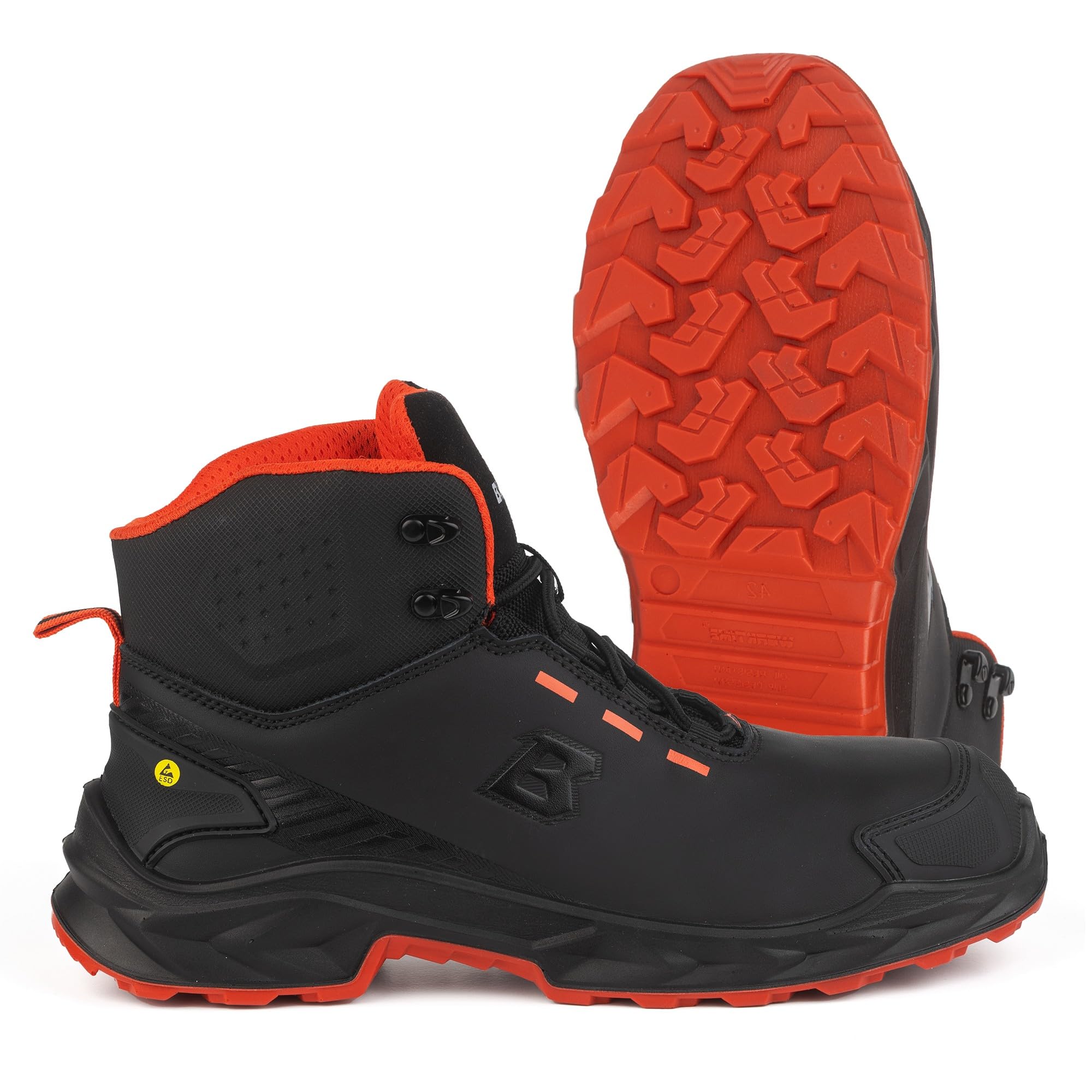 BWOLF FALCON HI S3S Scarpe da lavoro da uomo – Pelle liscia nera, cappuccio in alluminio, intersuola in kevlar, protezione ESD