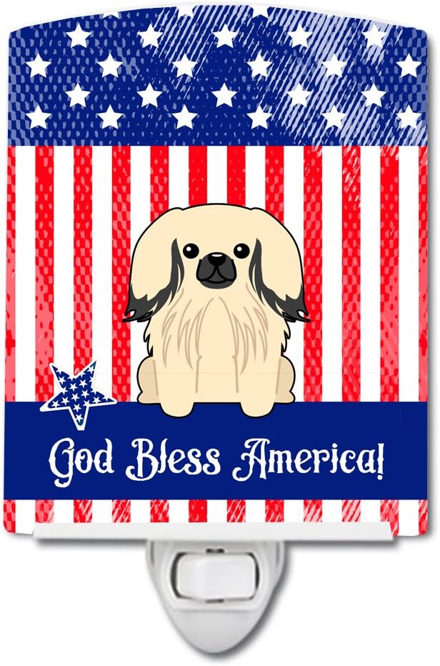Caroline's Treasures BB3101CNL Patriotic USA Pekingese Cream Ceramic Night Light Compact, UL-Certified, Ideal for Bedroom, Bathroom, Nursery, Hallway, Kitchen, 6x4x3, Multicolor