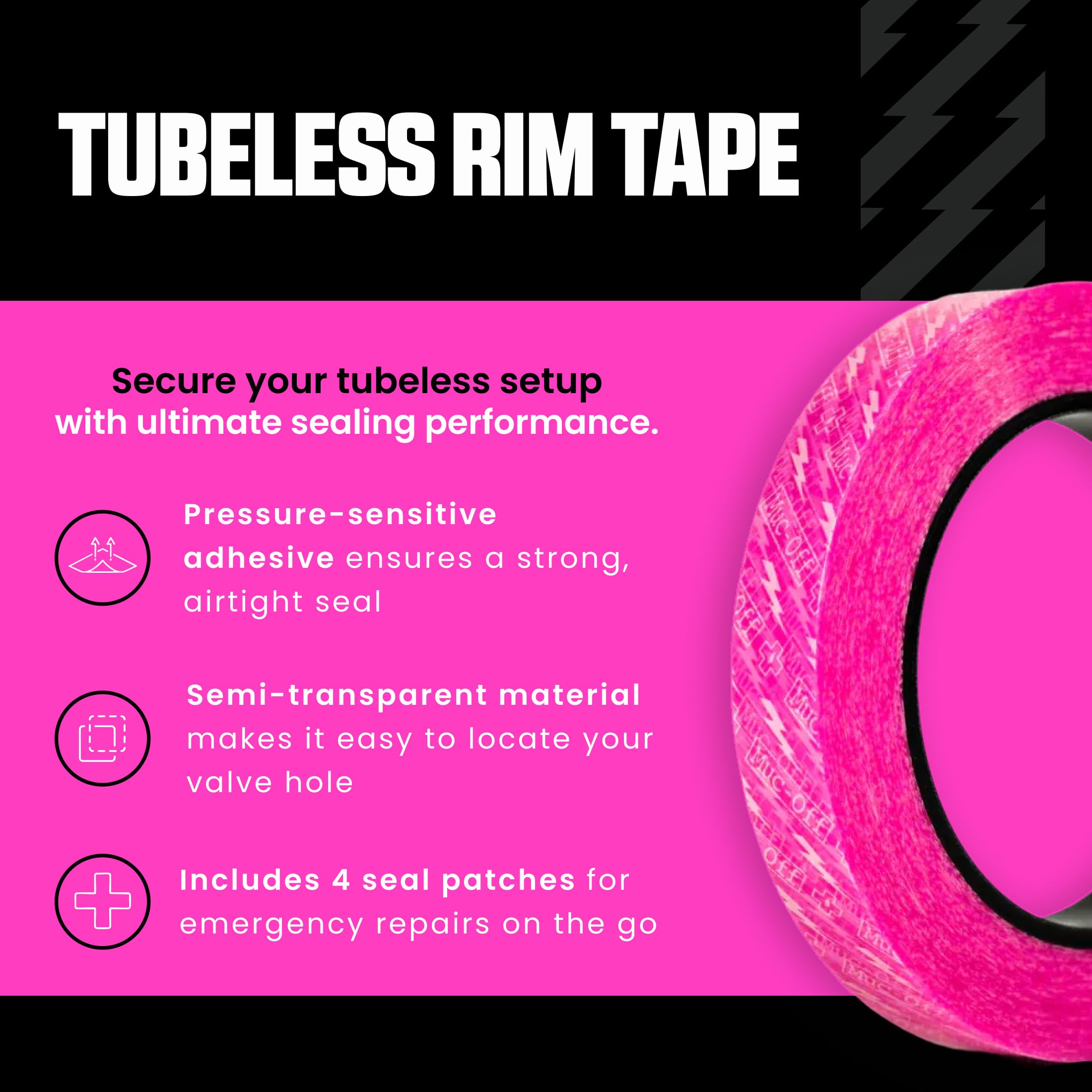 Muc-Off Tubeless Rim Tape, 30mm – Taśma do Opon Bezdętkowych – Taśma Tubeless 10-metrowa – Przylegająca Taśma do Obręczy do Rowerów MTB/Szosowych/Gravelowych