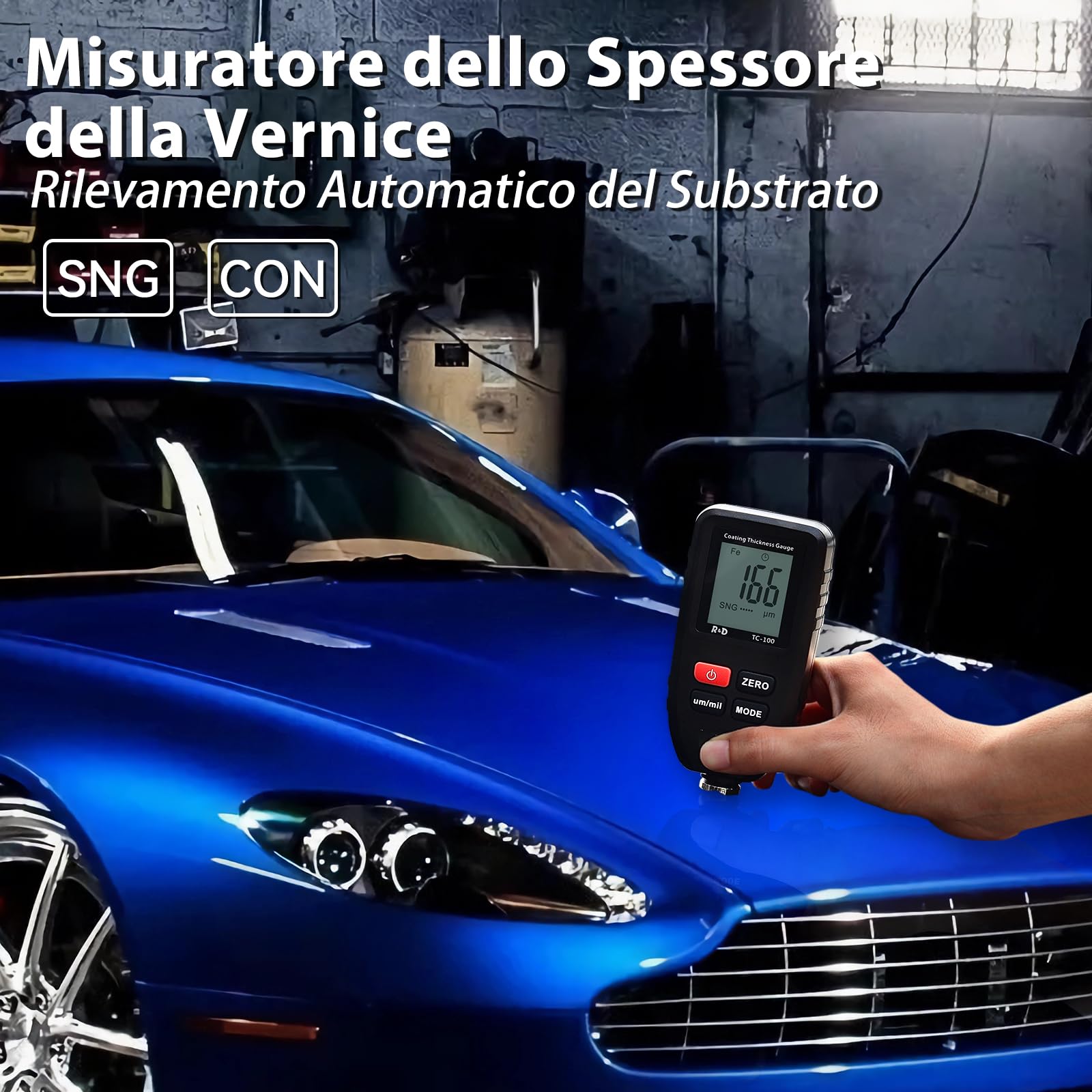 Spessimetro di Rivestimento，Misuratore di Spessore Digitale per Auto Usate,Spessimetro Vernice Auto Professionale per Superfici in Acciaio/Alluminio a Base,Spessore del Rivestimento Test (TC 100)