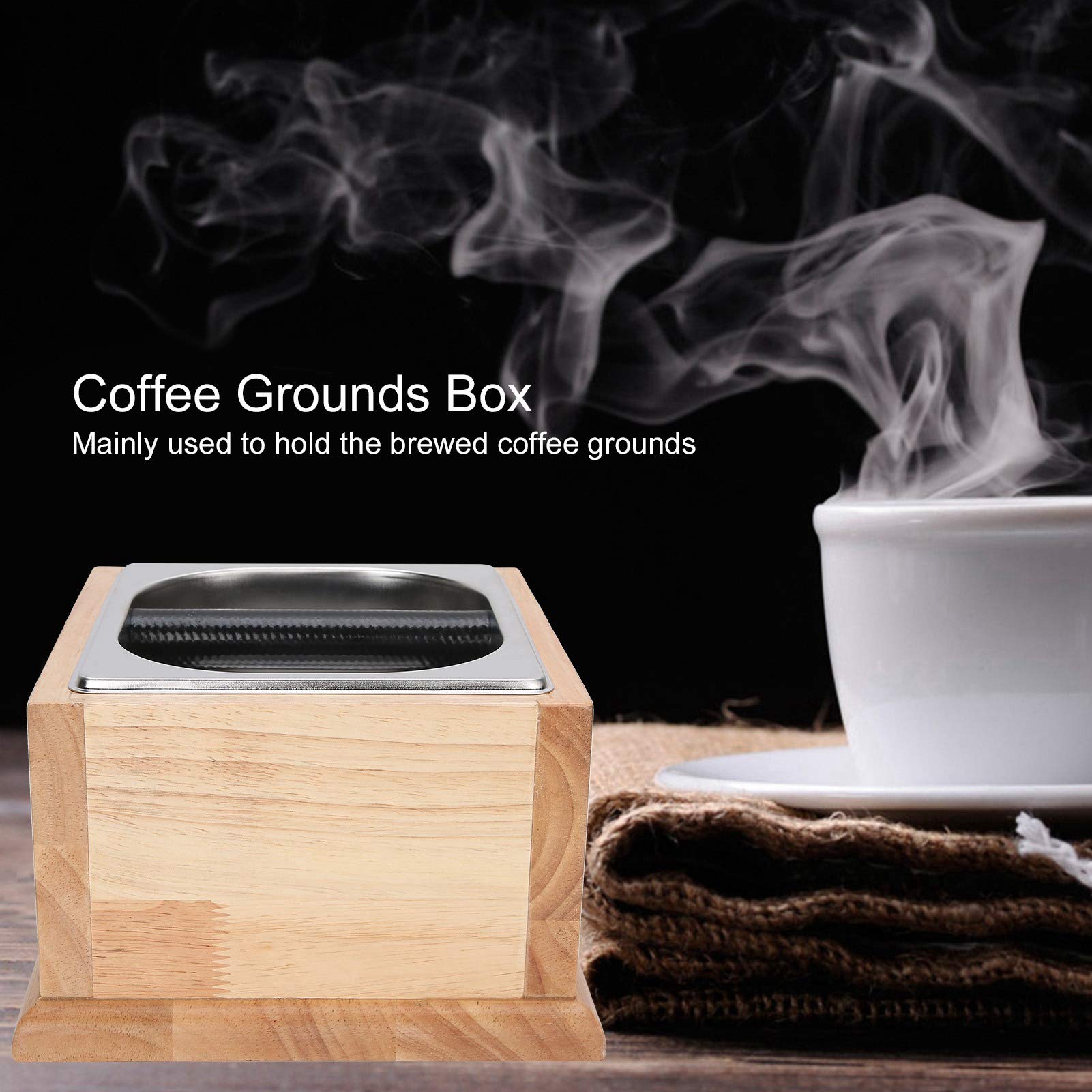 Knock Box Edelstahl-Kaffeesatzbehälter, Abfallbehälter mit Holzsockel, Kaffeezubehör, herausnehmbarer Edelstahl-Inneneinsatz, unverzichtbare Werkzeuge für Baristas