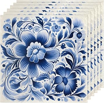 Cloth Napkins Set of 6 Blue White Flowers Washable Dinner Napkins Cloth 20x20 Inches Decorative Table Cloth Napkin for Party Wedding Restaurant Dining