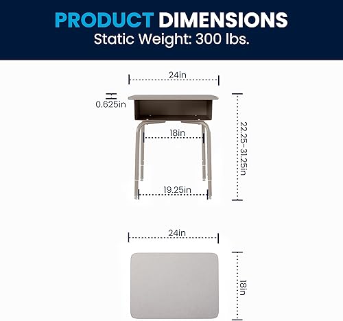 Miniatura 2 de EMMA + OLIVER Buckley - Escritorio para estudiantes, parte superior con acabado de granito sintético gris, marco de metal plateado, caja frontal