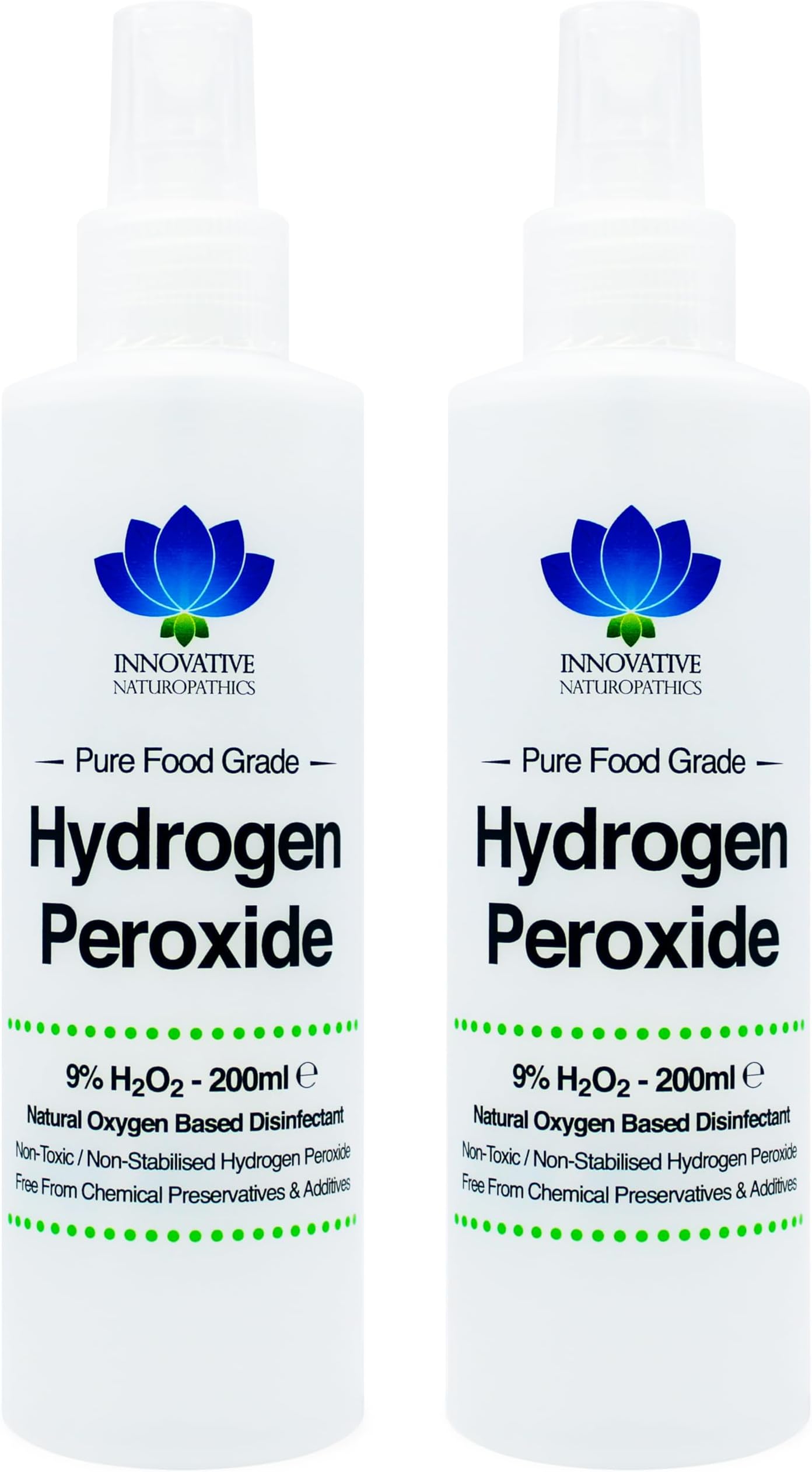 Food Grade Hydrogen Peroxide - Purest Grade 9% - 200ml Spray - Pack of 2 - Non Stabilised - Contains Zero Additives - 30 Vols