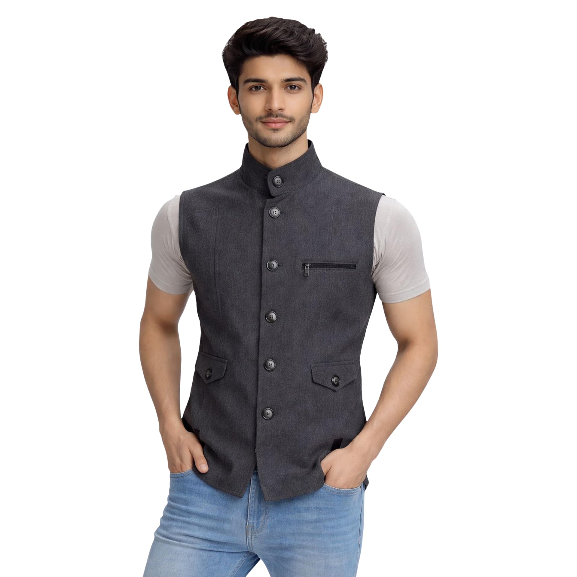 d.dot Men Ethnic Nehru Jacket, Modi Jacket (Grey)-picture-40