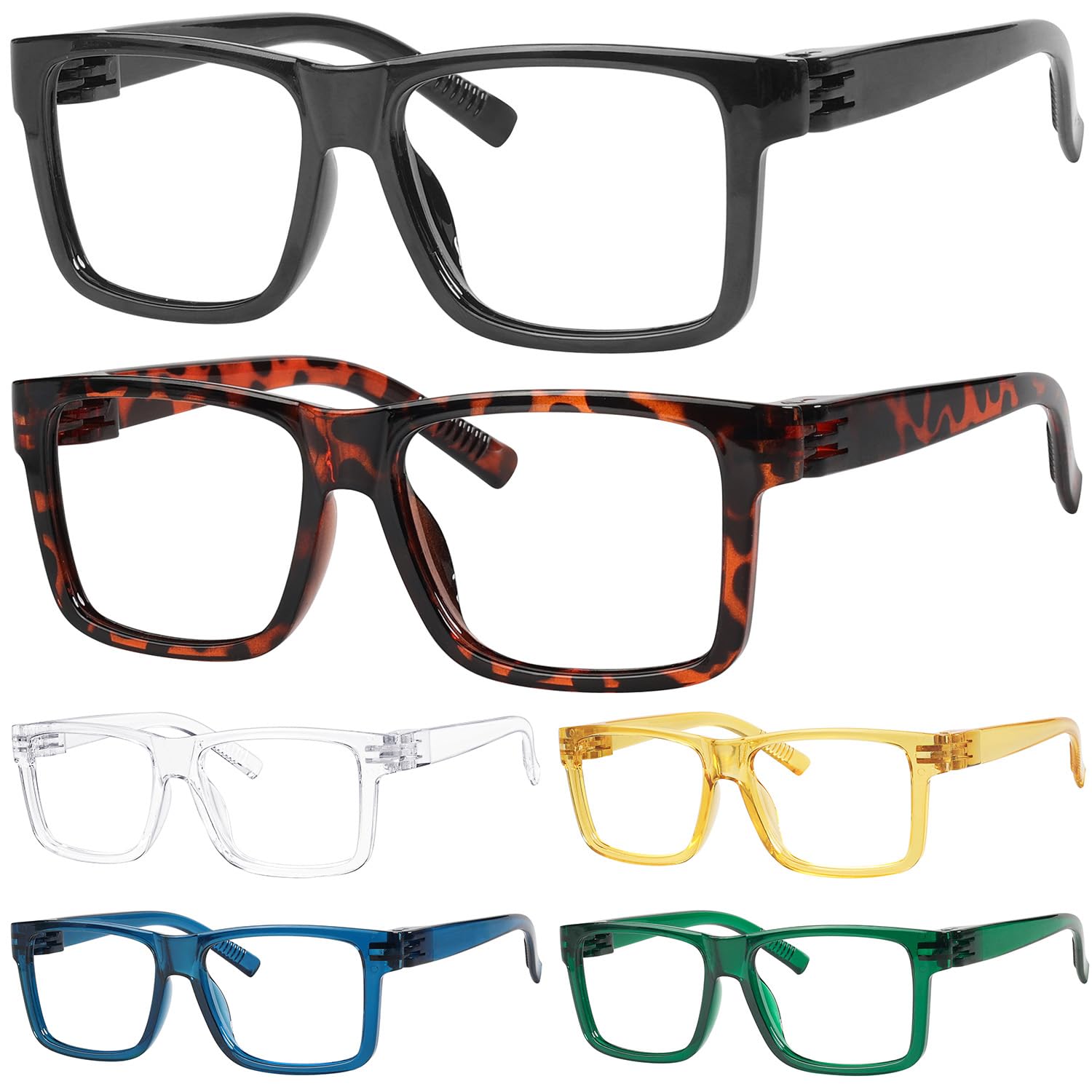 Eyekepper 6 Paia Occhiali da Lettura Senza Metallo con Protezione Luce Blu, Cerniere a Molla Senza Viti per Computer, Uomo