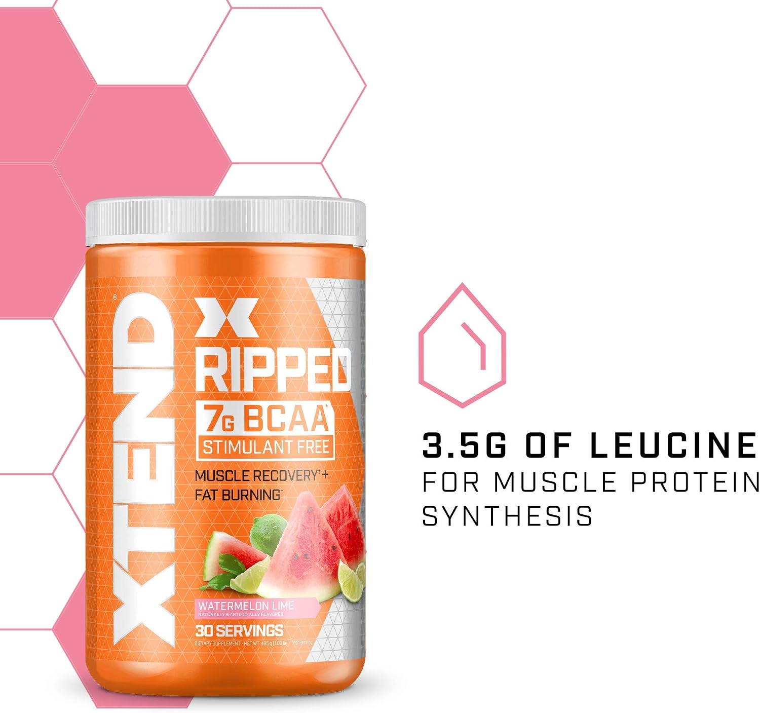 XTEND Ripped BCAA Powder Watermelon Lime | Cutting Formula + Sugar Free Post Workout Muscle Recovery Drink with Amino Acids | 7g BCAAs for Men & Women | 30 Servings