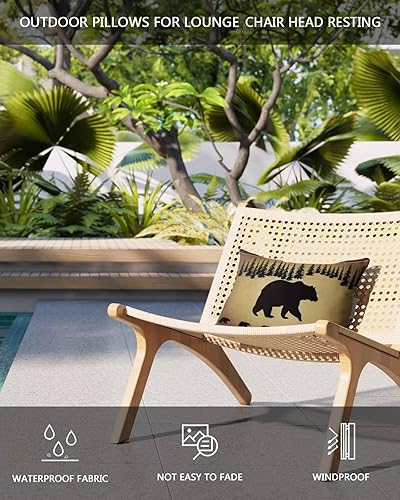 Miniatura 3 de Hokiten Juego de 2 fundas de almohada lumbar con diseño de oso negro, impermeables, para exteriores, con correa elástica, diseño retro de animales