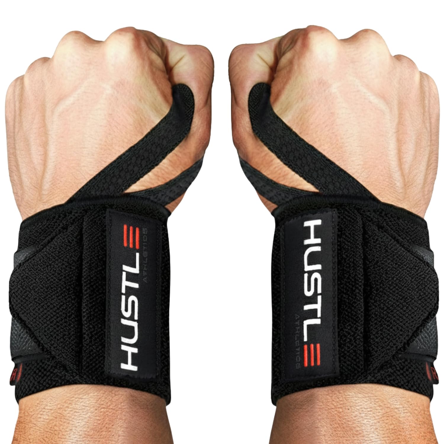 Hustle Athletics Wrist Wraps Weightlifting - Best Support for Gym & Crossfit - Brace Your Wrists to Push Heavier, Avoid Injury & Improve Your Workout Instantly - for Men & Women