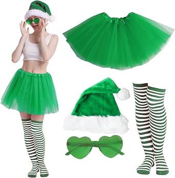 Women Christmas Red and Green Tutu Skirt with Sock Set, Adult Christmas Tutu Custome Accessories for Xmas Party