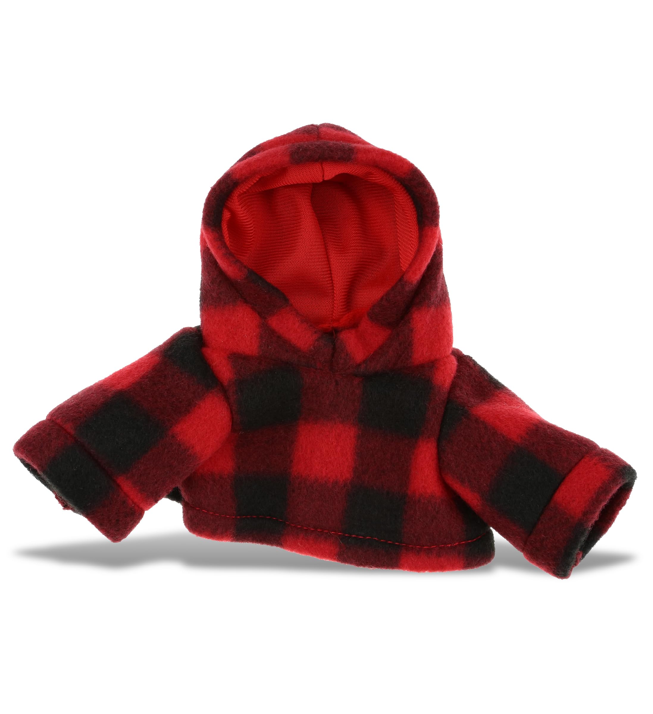 DolliBu Red Hoodie Plaid Jacket Teddy Bear Clothes - Cute Red Long Sleeve Shirt Plaid Flannel Sweater For Teddy Bear, Stuffed Animal Dress Up Lumberjack Costume, Plush Toy Clothing Accessories - Small