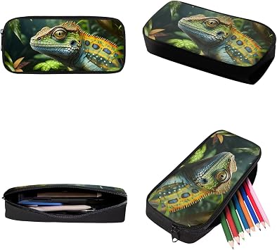 Uourmeti Lizard Chameleon Boys School Bag with Lunch Bag for Elementary School Backpacks Kids Backpack and Lunch Box with Pencil Case for Girls Middle School Bag Junior Lightweight Bookbags