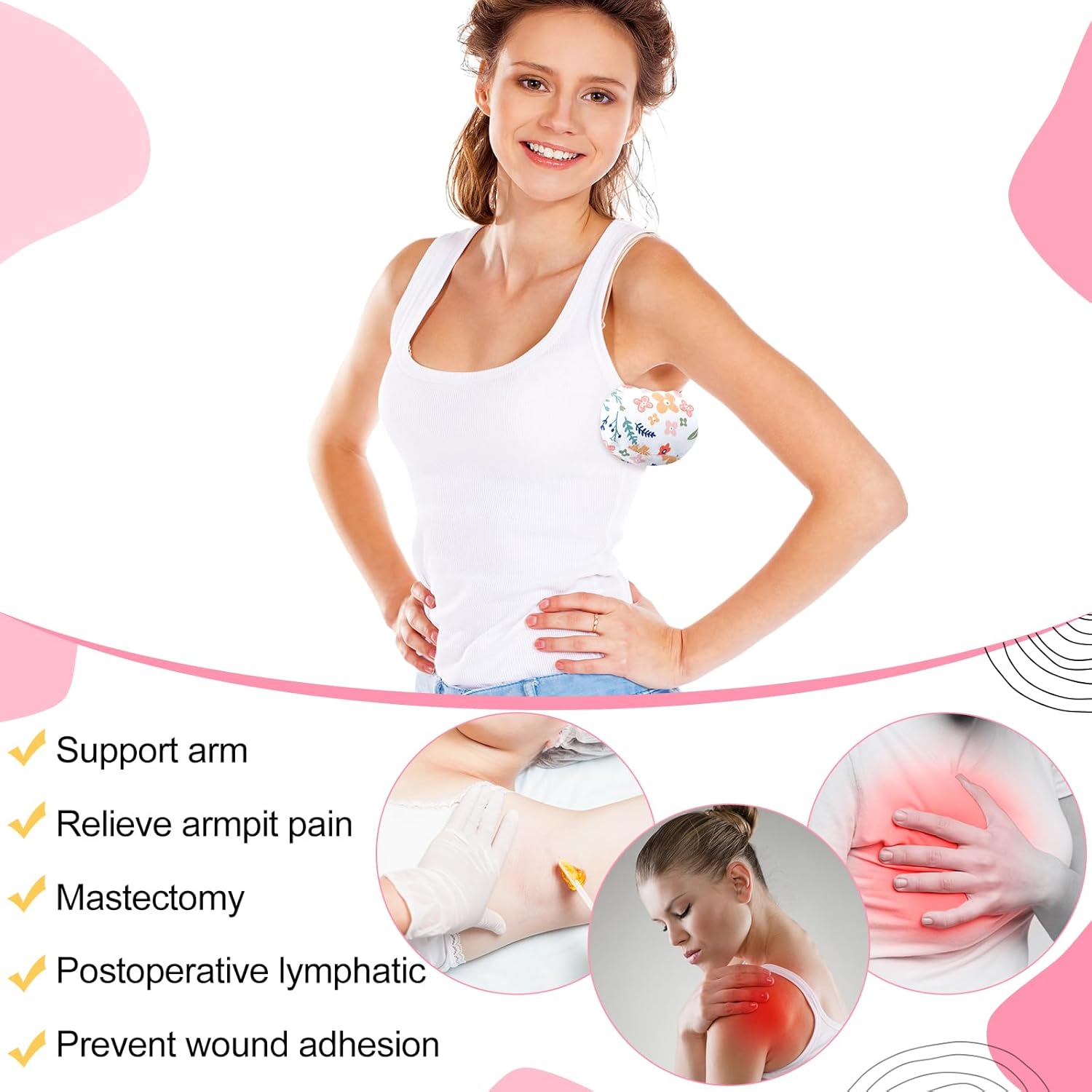 Juexica 4 Pcs Lymphedema Axilla Mastectomy Pillow Cotton Post Breast Surgery Recovery Breast Pillow for Sleeping Mastectomy Underarm Armpit Pain Relief(Flower) - Image 4