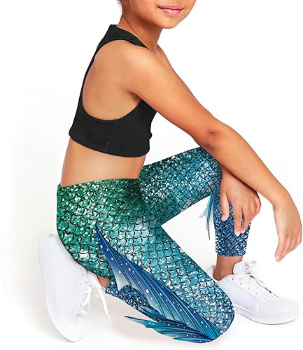 Miniatura 2 de Mermaid Leggings for Girls Fish Scale Printing Yoga Pants Halloween Costume Tights Mermaid Birthday Outfit