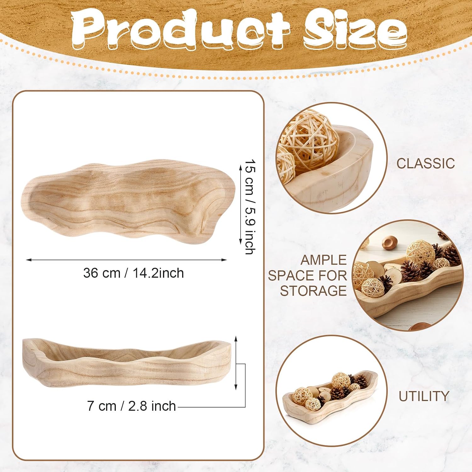 Nuogo 14 Inch Wooden Wavy Edge Dough Bowl Supplies, Color of Wood image 2