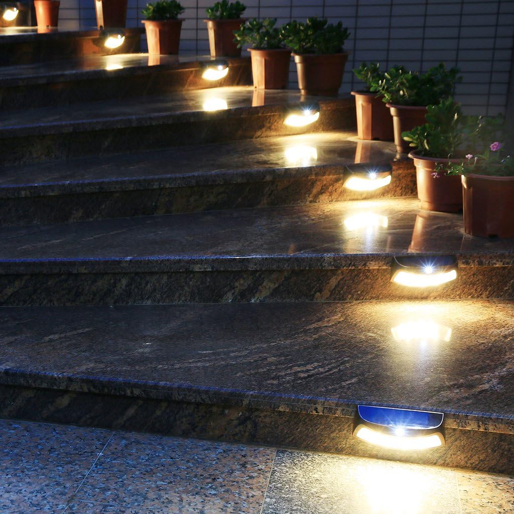 XTF2015 Solar Step Lights Outdoor, Motion Sensor Lights, Copper Outdoor Step Lights, Waterproof LED Solar Light for Stair, Patio, Yard, Fence, Walkways, Outside Wall (2 Pack, Warm White)