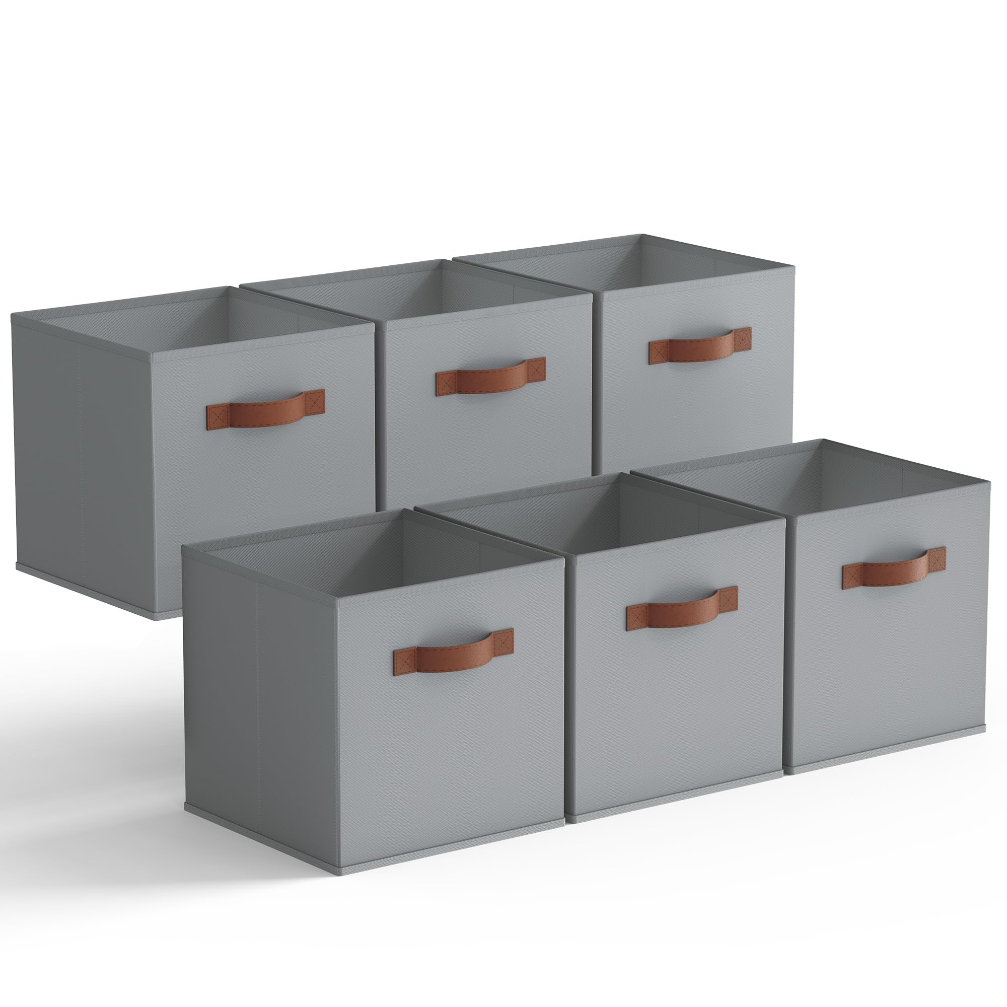 GRANNY SAYS Storage Cube Boxes 27x27 cm, Pack of 6 Fabric Storage Cubes, Square Cloth Baskets for Shelves, Foldable Cube Boxes, Cubby Unit Bins for Organising Accessories, Blue Grey