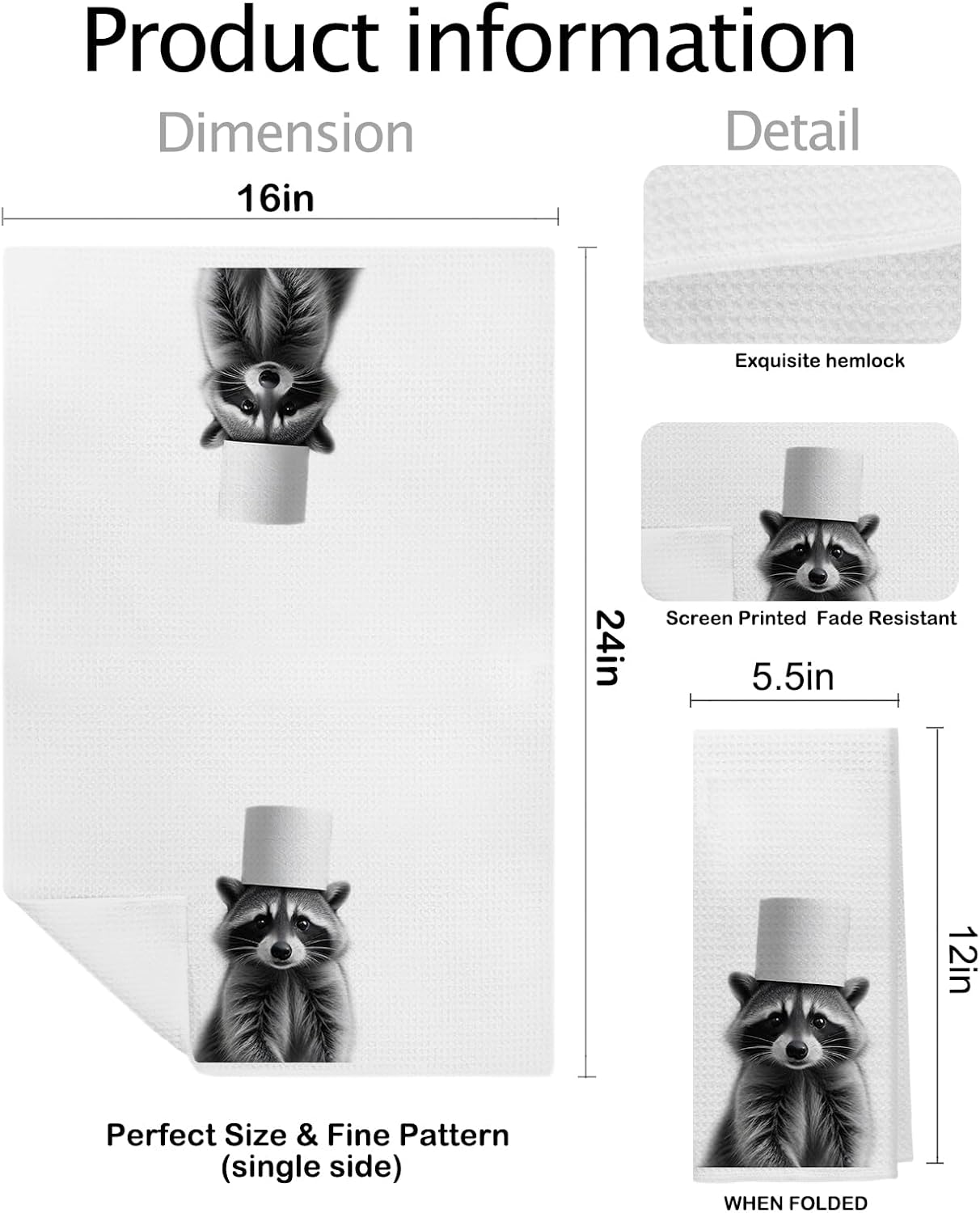 Funny Raccoon Bathroom Hand Towels, Raccoon Bathroom Decor, Trendy Trash Panda Decorative Hand Towels for Spa Kids Bath Room, 16x24 Inch Set of 2 - Image 2