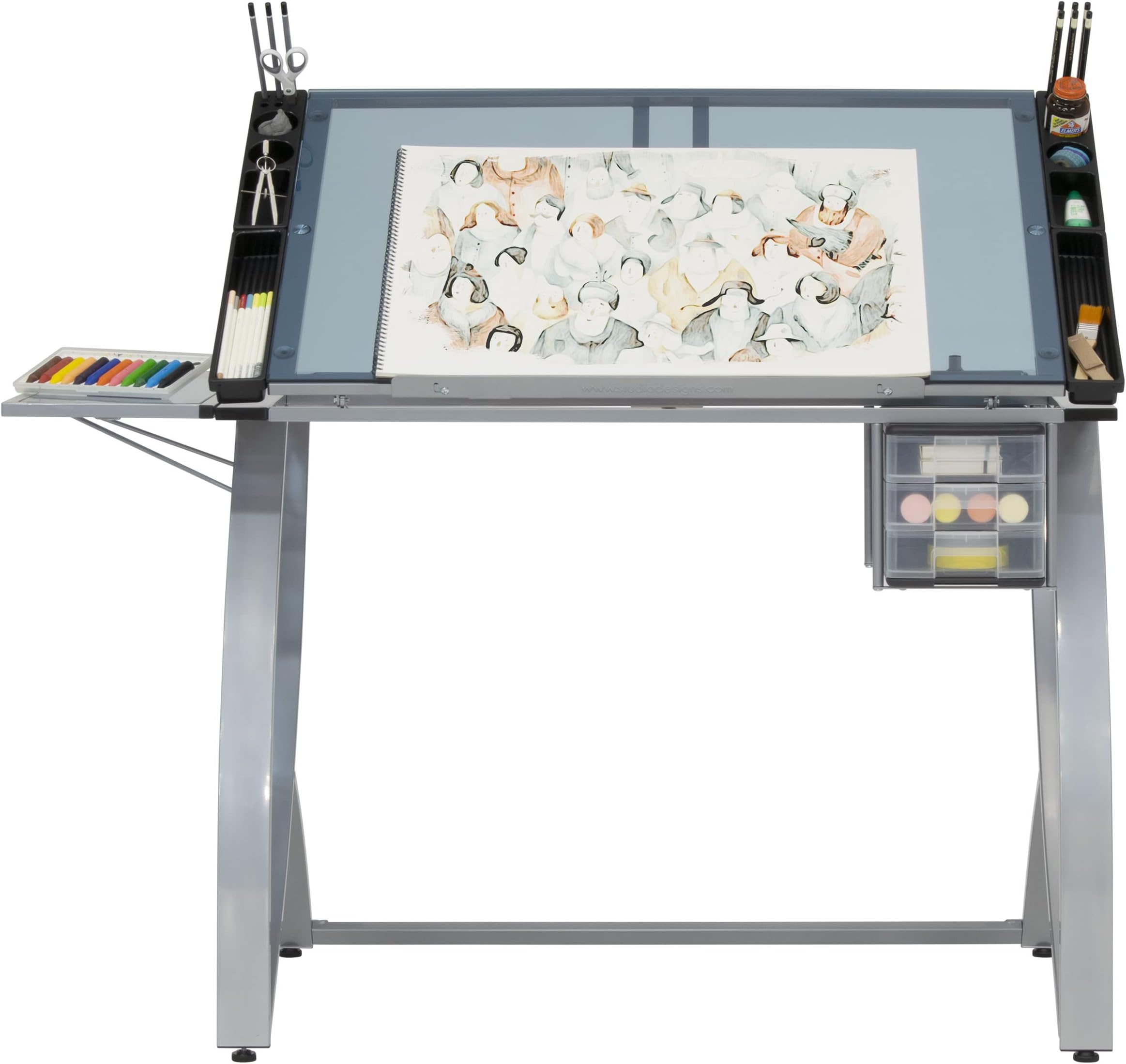 SD STUDIO DESIGNS Futura Advance Craft and Drawing Table with Adjustable Top and Folding Shelf, Grey
