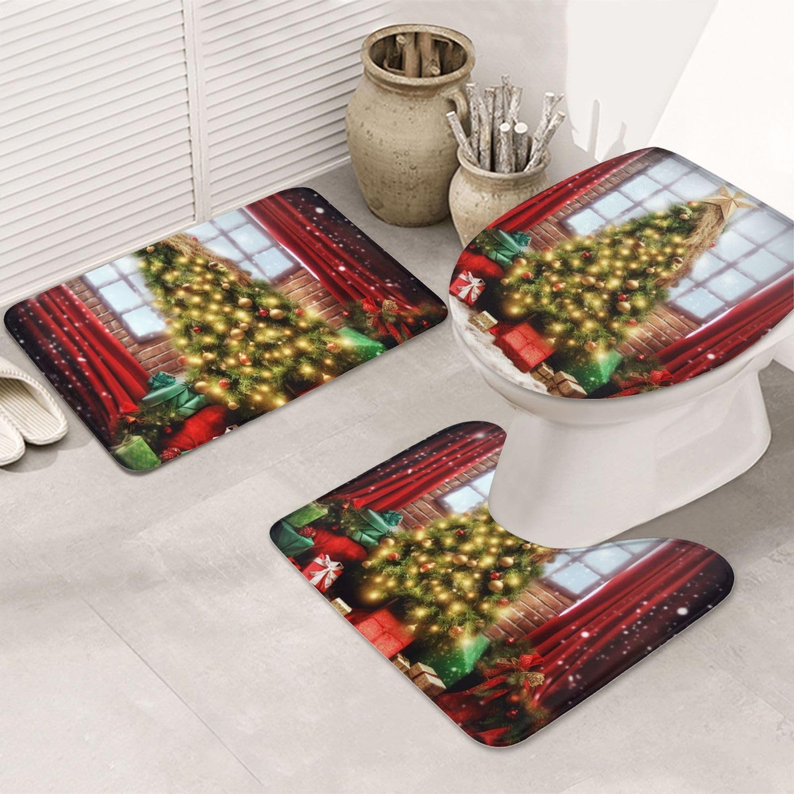 Tapis de salle de bain en U anti-glisse sapin de Noël pour sécuriser les sols humides