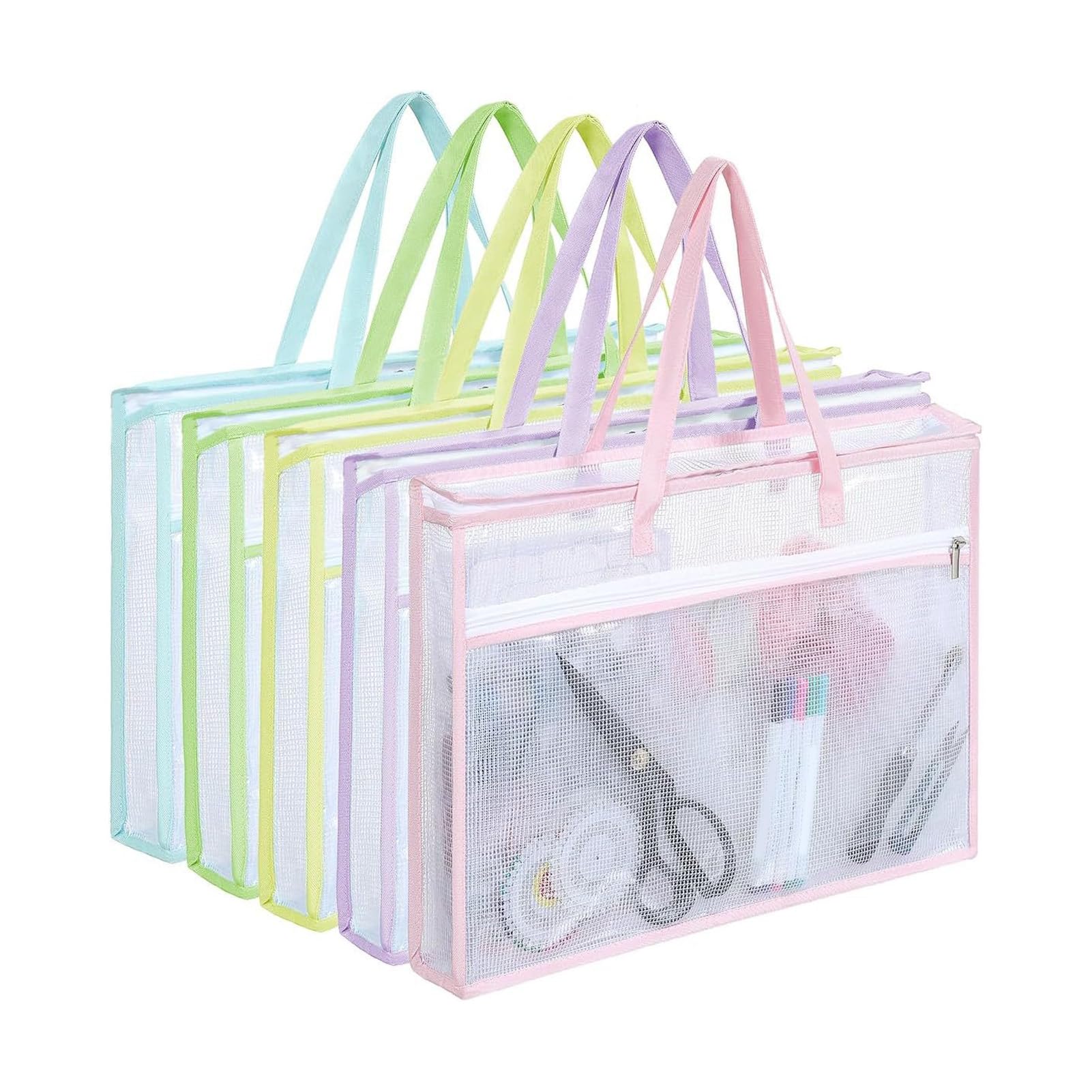 GOWENIC Torby Projektowe Needlepoint, Torby do Przechowywania Zapinane na Zamek A3 z Uchwytami, Siatkowy Organizer do Rękodzieła z PVC Haftu Dziewiarskie Materiały Krawieckie (45x33x7cm)