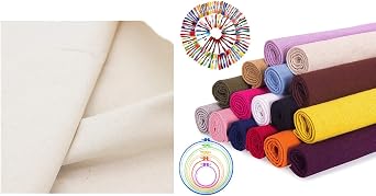 LOVOUS Nature Linen Needlework Fabric 20 by 62-Inch Color 1 and 16 Pcs/Set 19 x 19 Inch Linen Cloth Needlework F