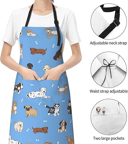 Miniatura 3 de Delantal impermeable azul para perros con 2 bolsillos, delantales de chef de cocina, baberos para cocinar, hornear, pintura, jardinería, aseo