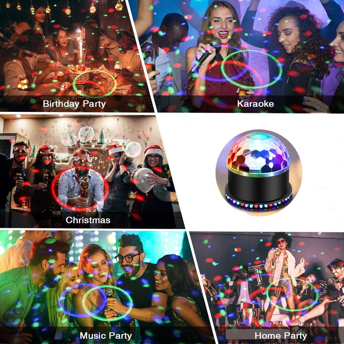 Discokugel, BLITZWILL 5W LED Discolicht Partylicht RGB Discokugel 51 LEDs Musikgesteuert & Automatischer Modus mit EU Stecker, Bühnenlichter Disco Party Licht Deko für Heim Geburtstag Weihnachten KTV