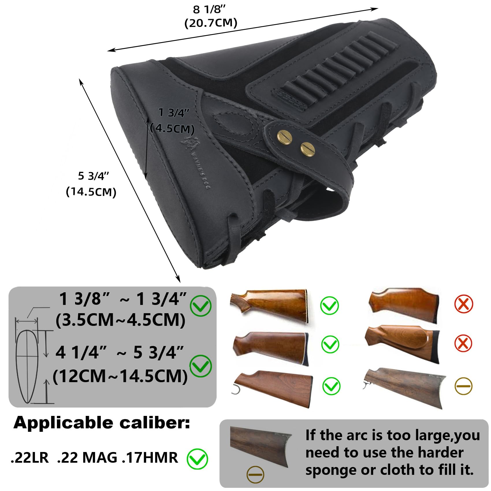 OXPANG Leather Adjustable Rifle Strap with Shooting Cheek Rest Pad Shell Holder for .308 .45-70 .30-06 .30-30 .22LR .357 (Black, .22LR .17HMR .22MAG)