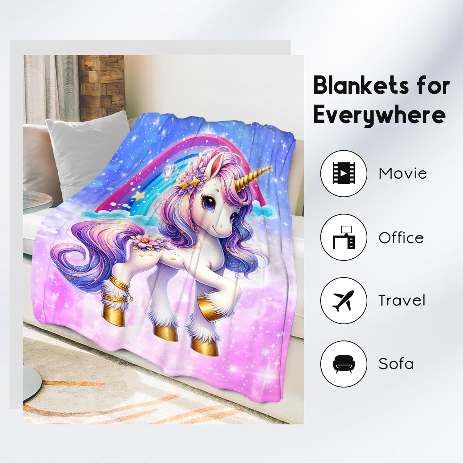 Unicorn Blanket for Girls Gifts for Kids Preteen - Cozy Plush Fleece Cute Throws Decor for Bedding (50"x60") - Image 3