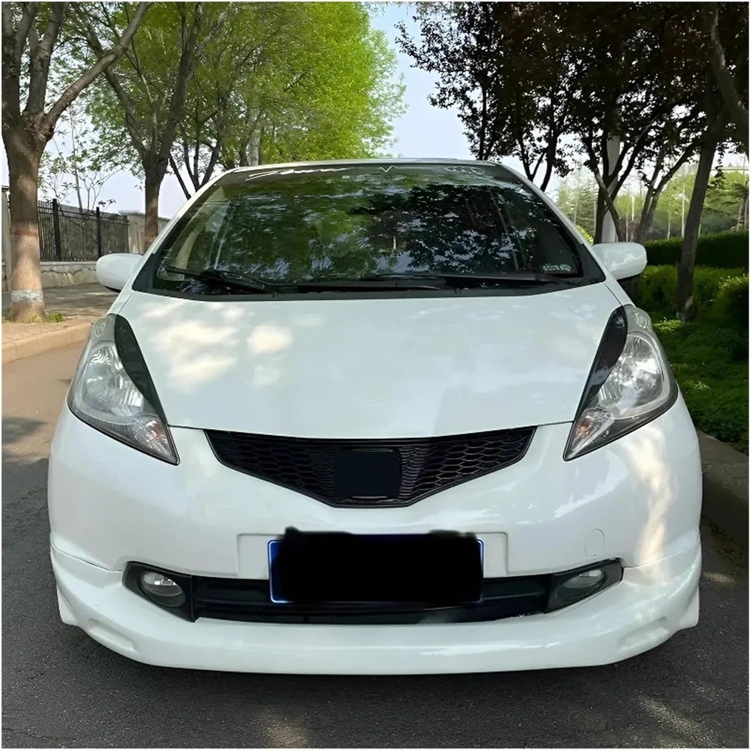 Carbon Fiber Car Headlight Eyelid Cover Compatible With Honda FIT Jazz 2008-2013 GE8 Matt Black Front Lamp Eyebrows Decorative Sticker GE6(Fiber glass)