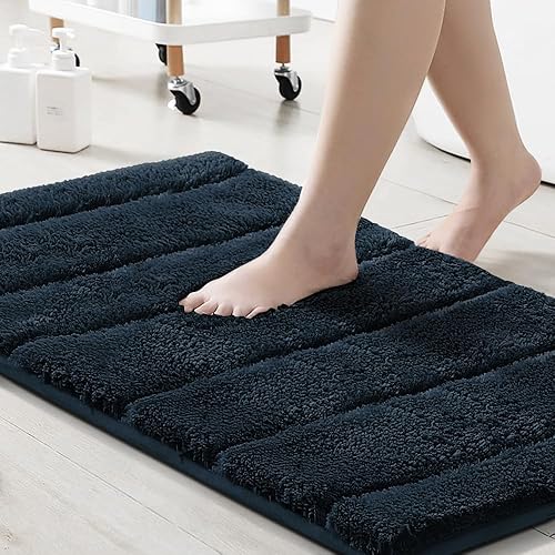 H.VERSAILTEX Alfombra de baño de terciopelo grueso, súper peluda, suave, antideslizante, absorbente de agua, a rayas, se seca rápidamente, lavable y