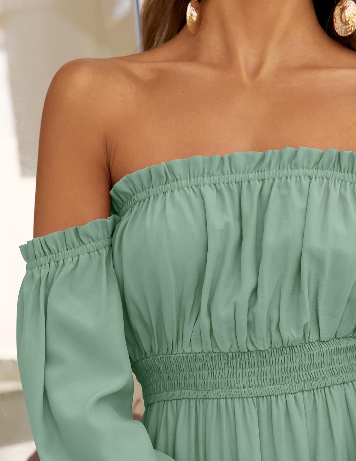 ZESICA Women's Boho Off Shoulder Spring Long Sleeve Dress 2026 High Waist Side Split Sexy Flowy A Line Long Maxi Dresses - Image 5